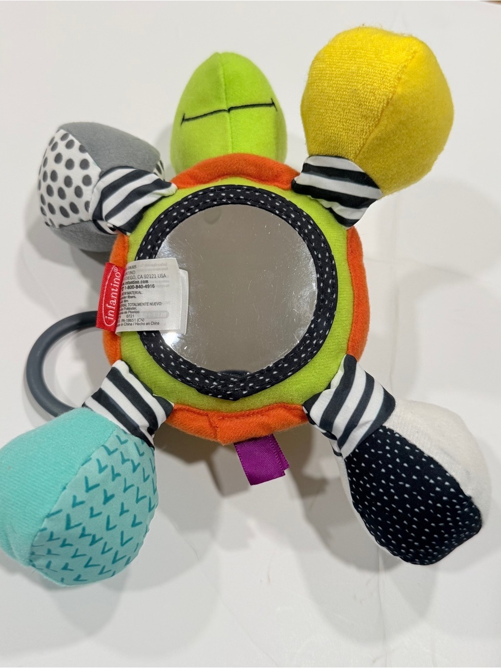 Infantino Turtle Crinkle Rattle Mirror Play Colorful Hanging Plush Baby Toy - Picture 3 of 5